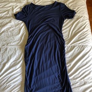 Blue stretch midi maternity dress